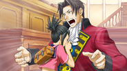 Kay Faraday blowing her nose on his cravat