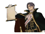 Держит пергамент/говорит