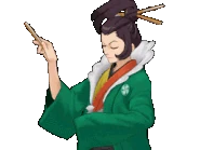 Zeigt mit dem Fächer