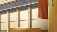 The witness stand (facing the prosecution's bench)