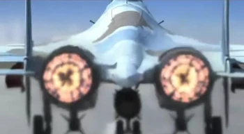 Su-37 del Escuadrón Antares en un exclusivo esquema mimético en azul.