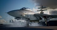 An F-14D preparing to launch from an aircraft carrier