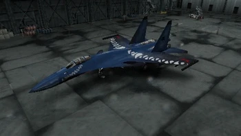 Su-37 de Tolya Kiriakov, del Escuadrón Varcolac, estacionado en el hangar.