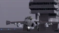 EA-6B Prowler preparing to launch from an aircraft carrier Kestrel catapult (front view)