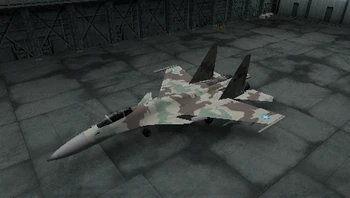 Un Su-37 utilizado por el as aureliano Gryphus 1 estacionado en el hangar.