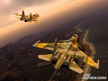 Pareja de Su-37 del Escuadrón Gelb sobrevolando la región belkana de Lumen.