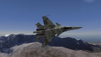 Su-37 aureliano del Escuadrón Gryphus sobrevolando la Base Aérea de Aubrey.