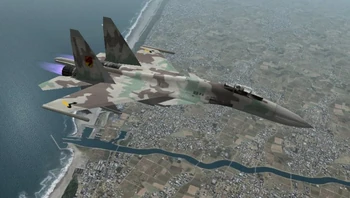 Su-37 del Escuadrón Antares sobrevolando territorio japonés.