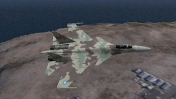 Su-37 aureliano del Escuadrón Gryphus sobrevolando la Base Aérea de Aubrey.