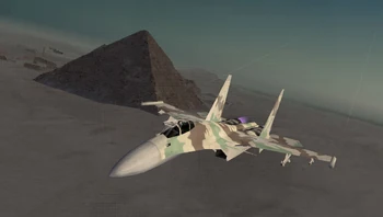 Su-37 de Martínez Security sobrevolando las pirámides de Egipto.