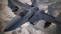 A close-up of an F-15C with laser pods