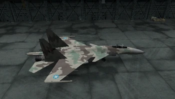 Un Su-37 utilizado por el as aureliano Gryphus 1 estacionado en el hangar.
