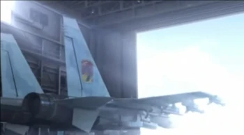 Su-37 del Escuadrón Antares en un exclusivo esquema mimético en azul.