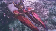 The ninja catamaran in the ocean.