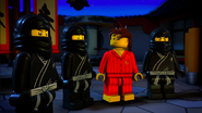 Cole, Jay, and Zane in their first Ninja outfits, with Kai in his pajamas.