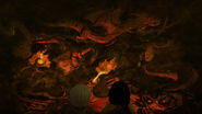 A mural in a cave of the War of the Oni and the Dragons.