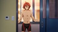 Itto opening the Swimming Club door soaked