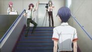Saku, Sosuke, Uta, and Kakeru filming near the staircase