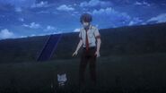 Saku noticing that it's a cat in the grass