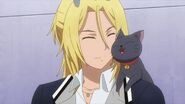 Ryo and the black cat nuzzling together