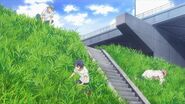 Saku, Uta, and Sosuke looking for white shadows in the grass