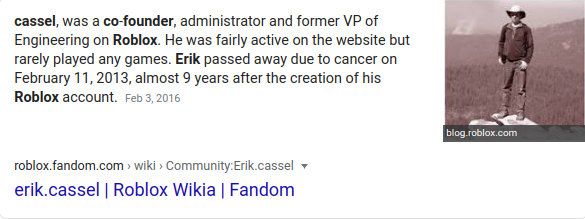 R I P Erik Cassel Co Founder Of Roblox Fandom - ceo of roblox account