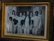 Francoise in 1990, pictured on the far left as part of the fencing team