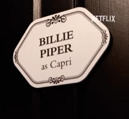Billie Piper's name on a door announcing her role as Capri