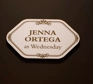 Jenna Ortega's name on a door announcing her role as Wednesday