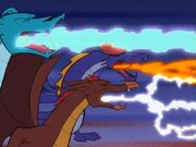 Dragons breathing different elements.