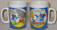 Mugs referencing some of Charlie's adverts, 1970s