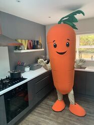 The official Kevin the carrot mascot created by Mascots Incorporated Ltd