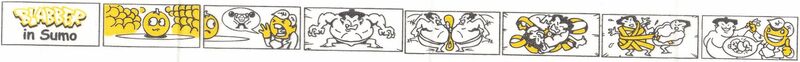 A crowd of oranges watch as Blabber calls sumo wrestlers to wind a lone orange in the arena.