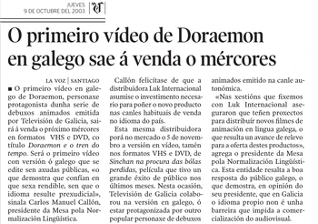 Estrea Doraemon en VHS e DVD e Shin Chan na procura das bólas perdidas