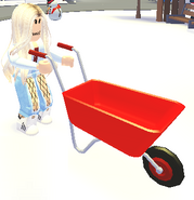 A player holding the Wheelbarrow Stroller.