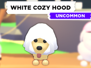 The White Cozy Hood on a Dog.