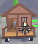 A player riding the Traveling House.