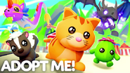 The Shadow Dragon on Adopt Me!'s thumbnail, along with the Ginger Cat, Skunk, Rainbow Dragon, and Cactus Friend.