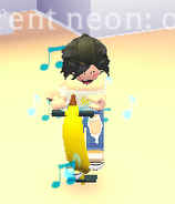 A player bouncing with a Banana Pogo.