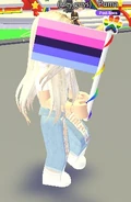 A player holding the Omnisex Flag 2023.