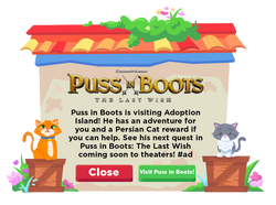 Adopt Me! on X: 😺 Adopt Me x Puss in Boots 😺 👢 Adventure with  #PussInBoots to adopt a cat! ⚔️ Dress your pets in Puss in Boots' gear! ⭐️  Temporary Wishing