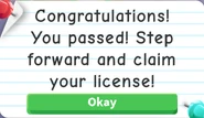The pop-up players receive after passing the Trade License test.