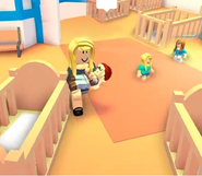 A player adopting a baby in the old Nursery.