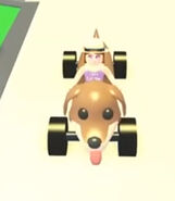 Player riding Dogmobile