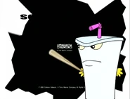 Master Shake destroying the Cartoon Network logo at the end of Sealab 2021 episode Murphy Murph and the Feng Shui Bunch.