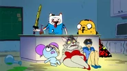 The trio hiding from infected Finn and Jake.