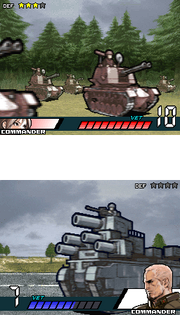 In battle, a CO unit's CO image is larger than usual. In this case, a  with  on board attacks one of 's units.
