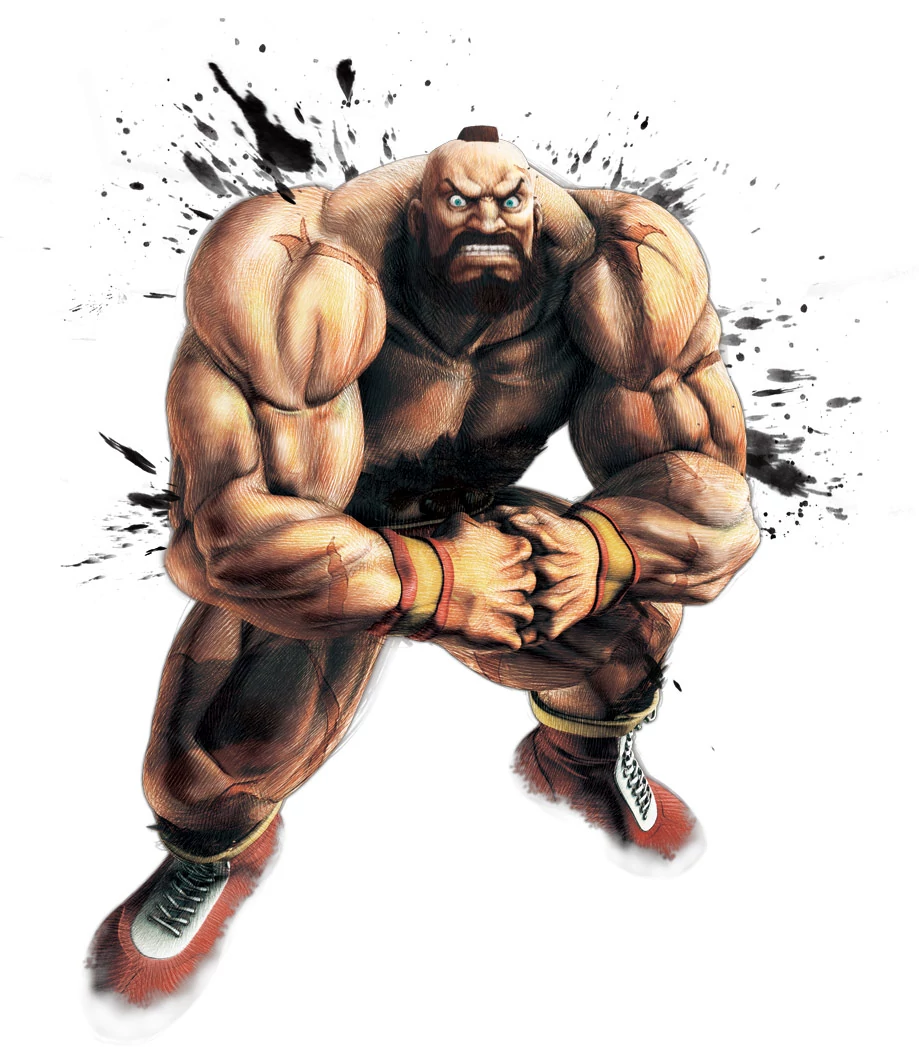 Zangief flexing his muscles in the ring