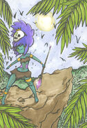 Jungle Princess standing in a cliff