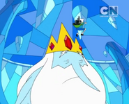 Ice King, not wearing a tunic, and looking for Finn and Neptr